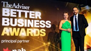 Helen Avis of Specialist Mortgage accepts her award at the gala Better Business Awards presentation in Perth