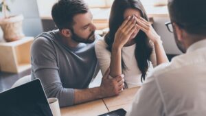 Couple stressed meeting with broker