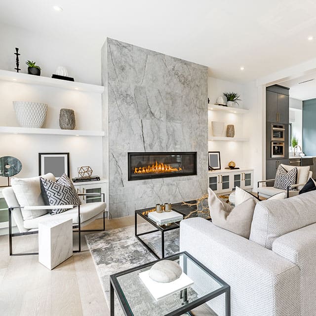 Marble fireplace in stylish lounge