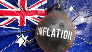 Inflation and Australia, destroying economy and ruining the nation. Inflation wrecking the country and causing general decline in living standards.,3d illustration